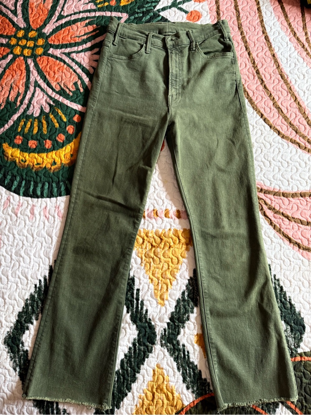 MOTHER Trendy Chic High-Rise Olive Green Boot Cut Jeans